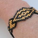 Bead Woven Bracelet Black And Gold Cuff