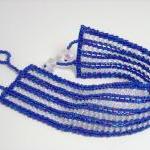 Bead Woven Bracelet In Herringbone Blue