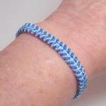 Bead Woven Bracelet Aqua Blue And Crystal
