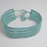 Bead Woven Bracelet Herringbone Stitch With Blue..