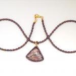 Cabochon Pendant Necklace Beaded Teardrop Stone