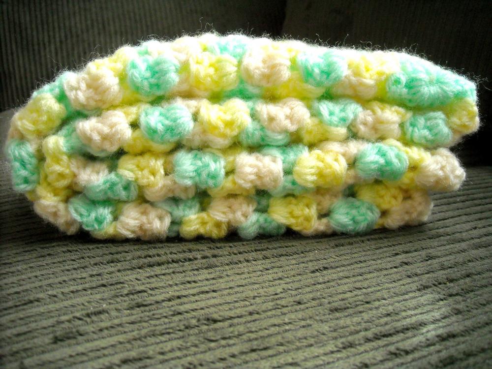 Crocheted Baby Blankey Colorful In Granny Square