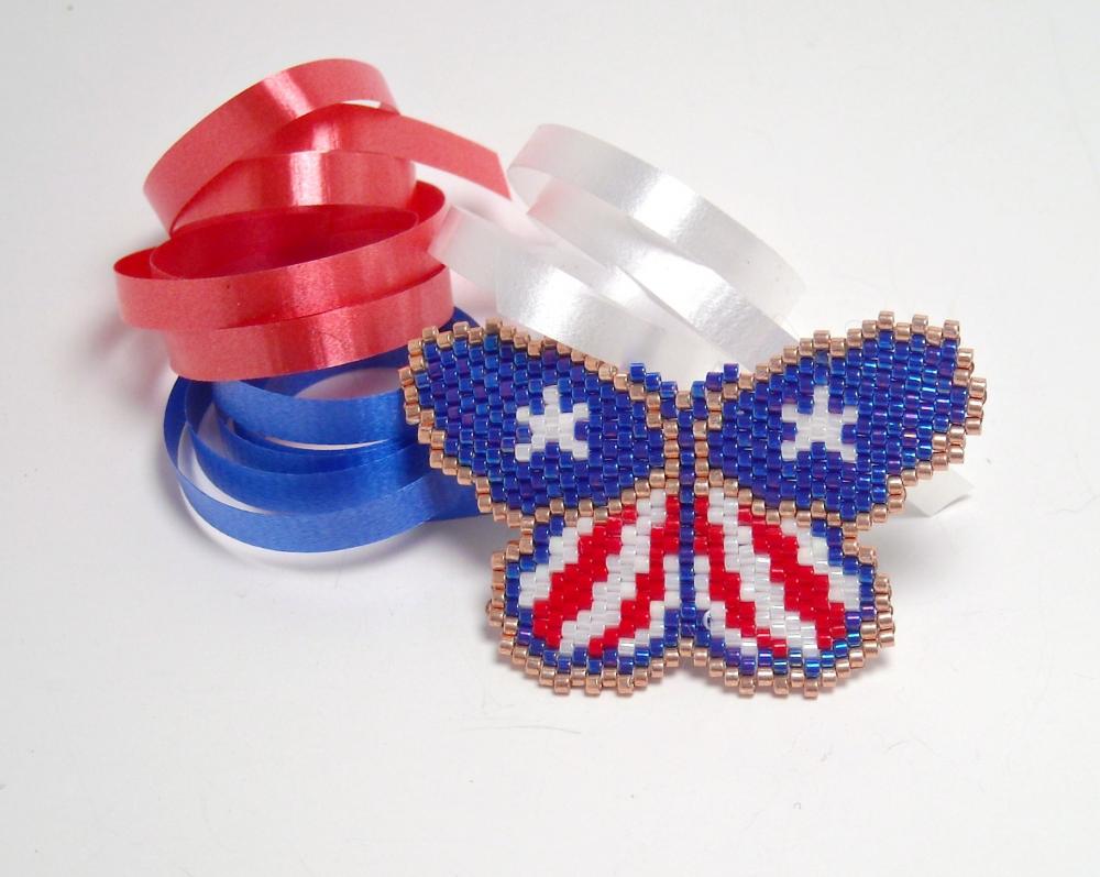Patriotic Brooch 4th Of July Red White And Blue Butterfly
