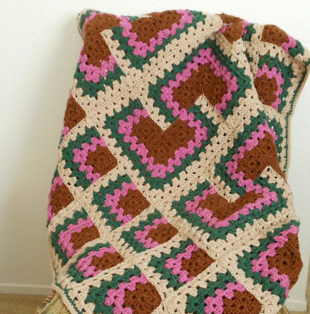 Crocheted Afghan Blanket Country Colors In Granny Square